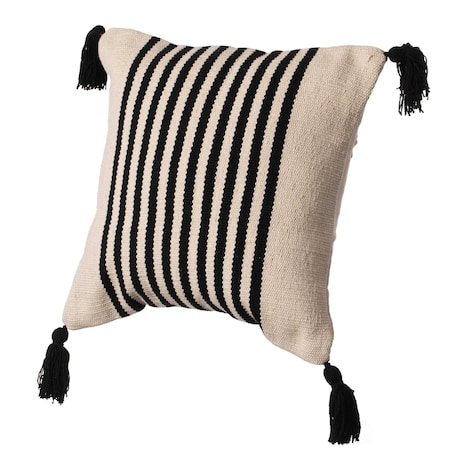 Deerlux 16" Handwoven Cotton Throw Pillow Cover with Striped Lines with Filler, Black QI004310.BK.K